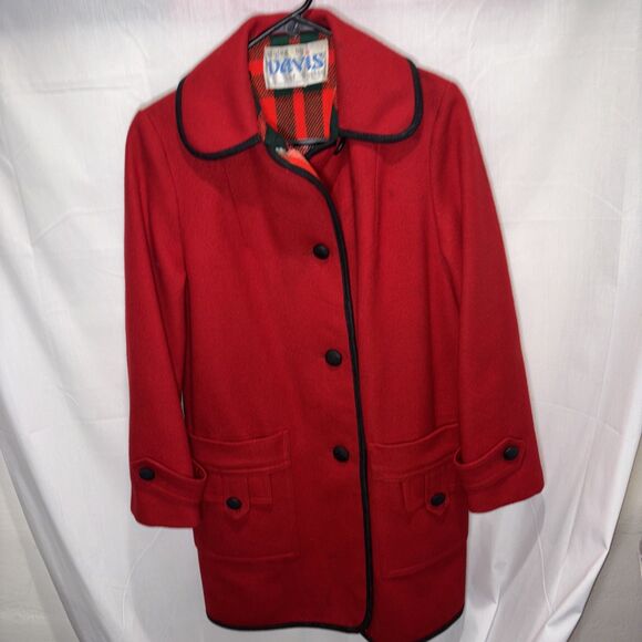 VTG Davis Of Boston Women’s L-XL Red Wool Trench Overcoat Flannel Lined Ski - Picture 5 of 16